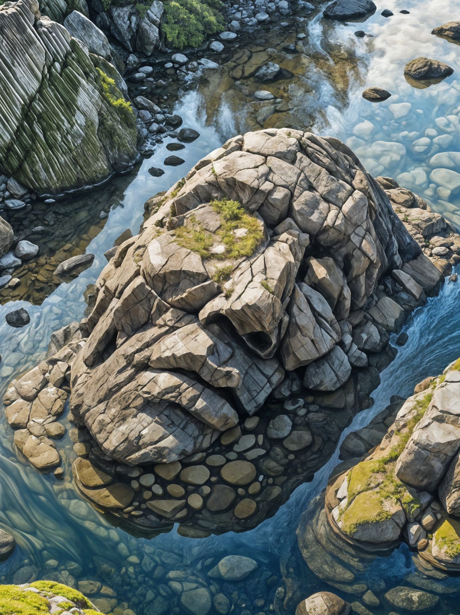 Surreal Rock Face Formation in Flowing River