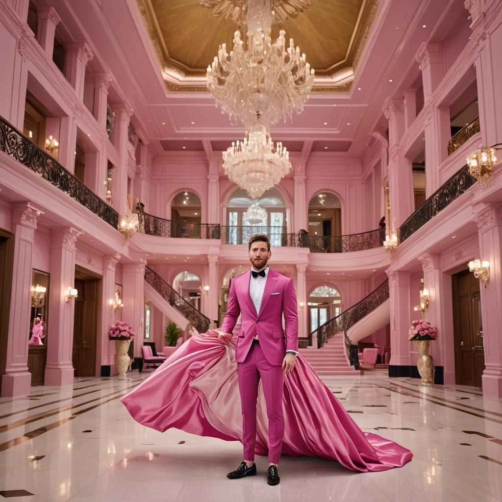 Messi in Barbie Dreamhouse: Photorealistic Ballgown Opulence