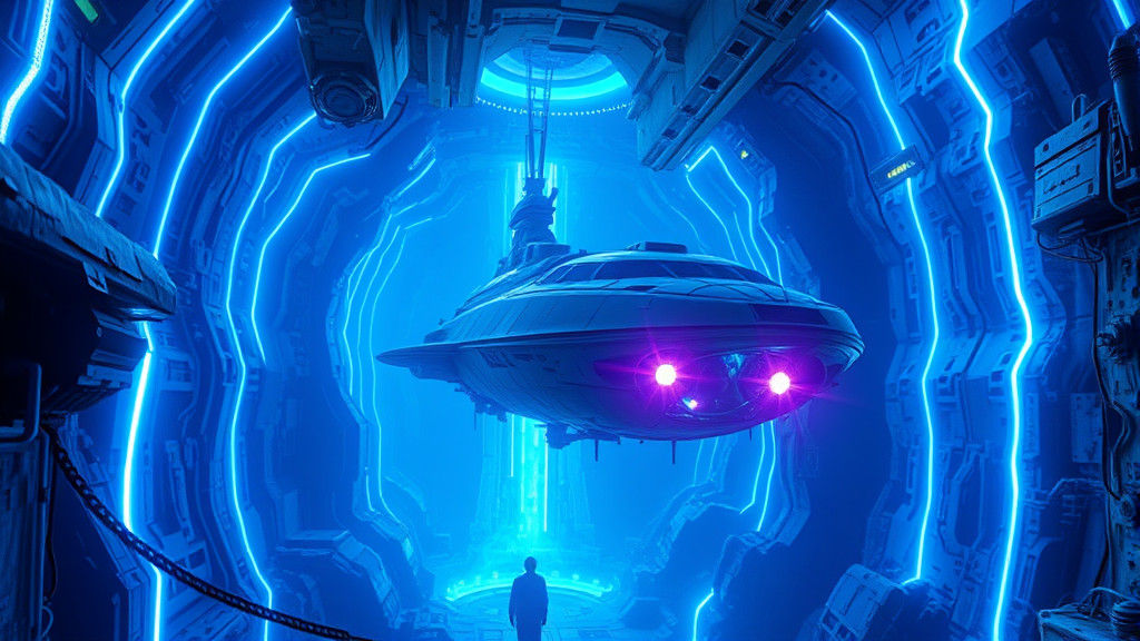 Ghostly Starship Trapped in Neon Space Maze