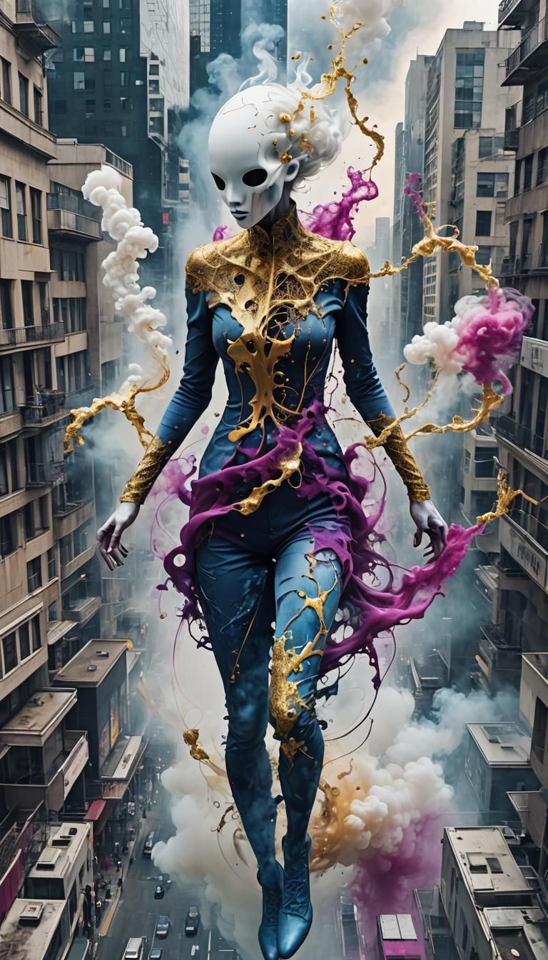 Surreal Fractal Creature Over City in Holographic Style