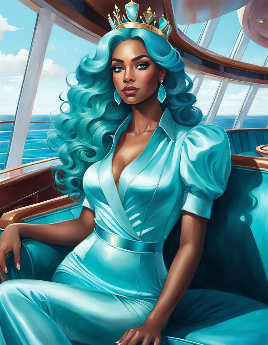 Hyperrealistic Aquamarine Queen on Cruise Ship