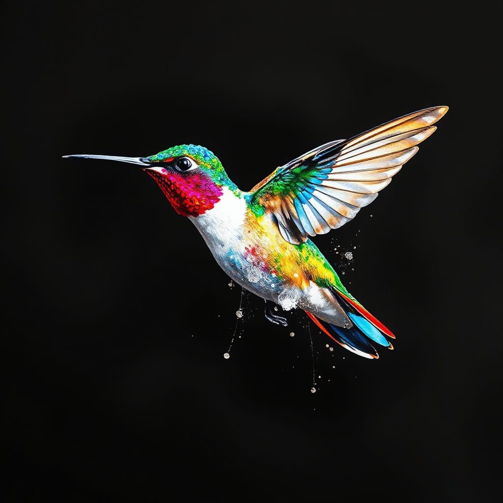 Vibrant Hummingbird in Wet-on-Wet Style