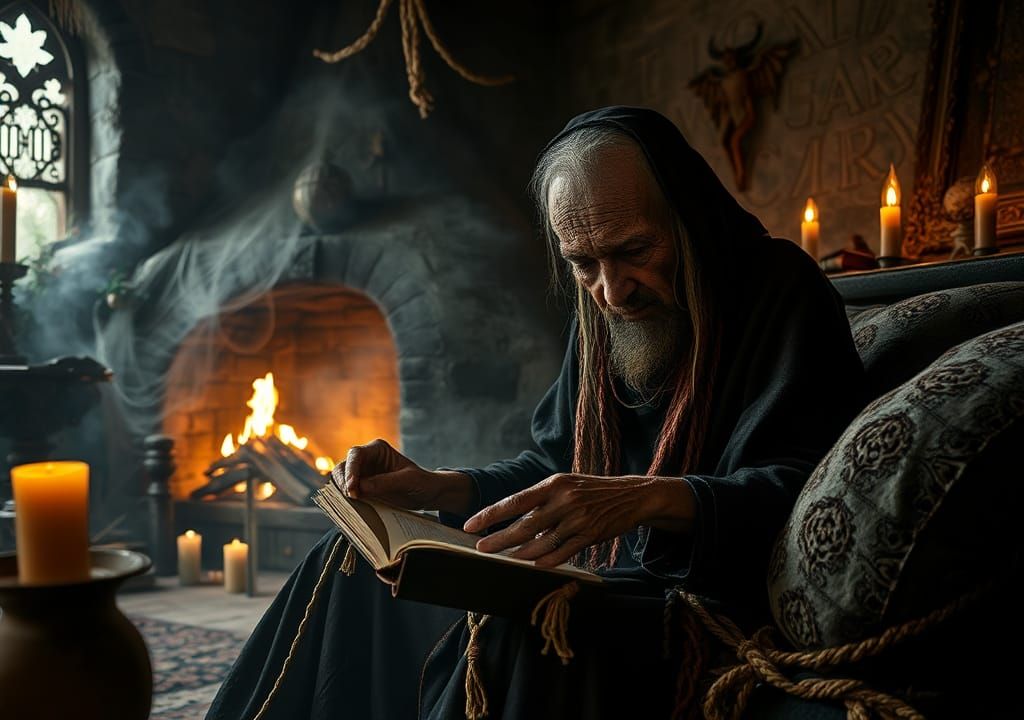 Celtic Druidess in Gothic Stone Chamber