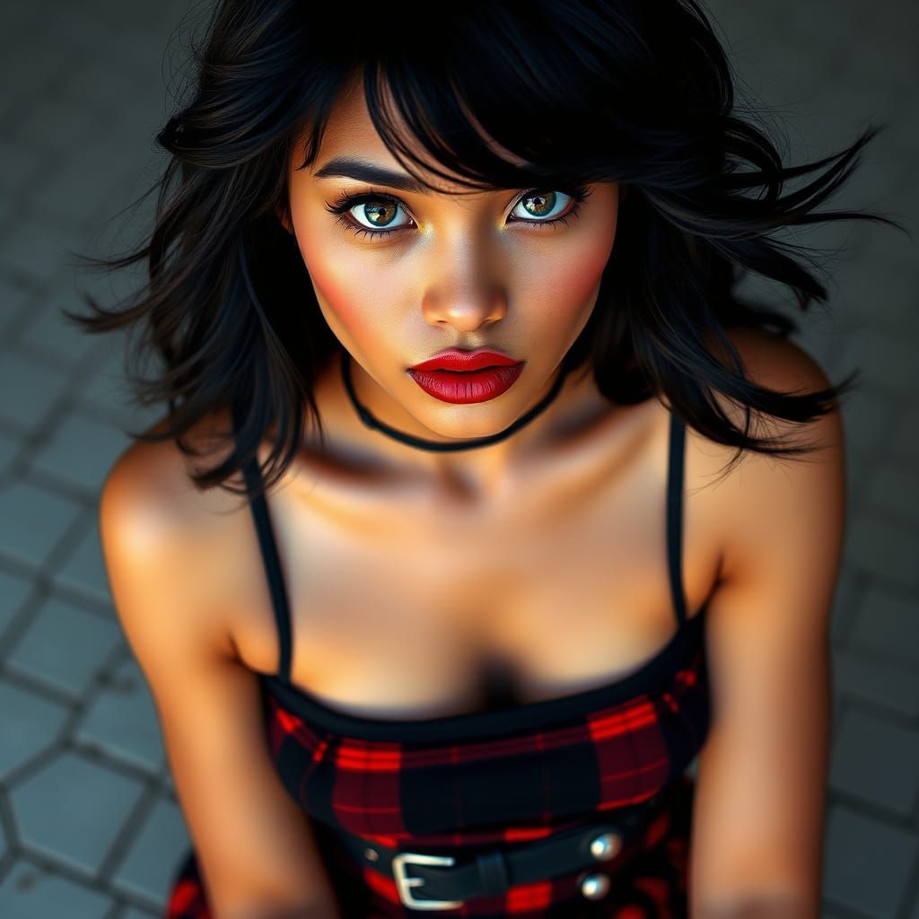 Confident Black Hispanic-Korean Goddess in Edgy Punk Rock At...