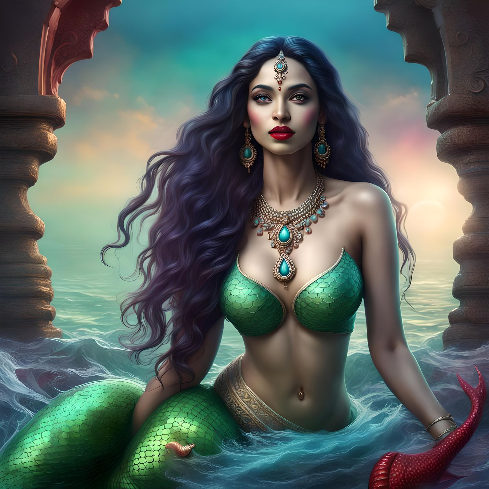 Indian Mermaid with Intricate Fins, 3D Rendered
