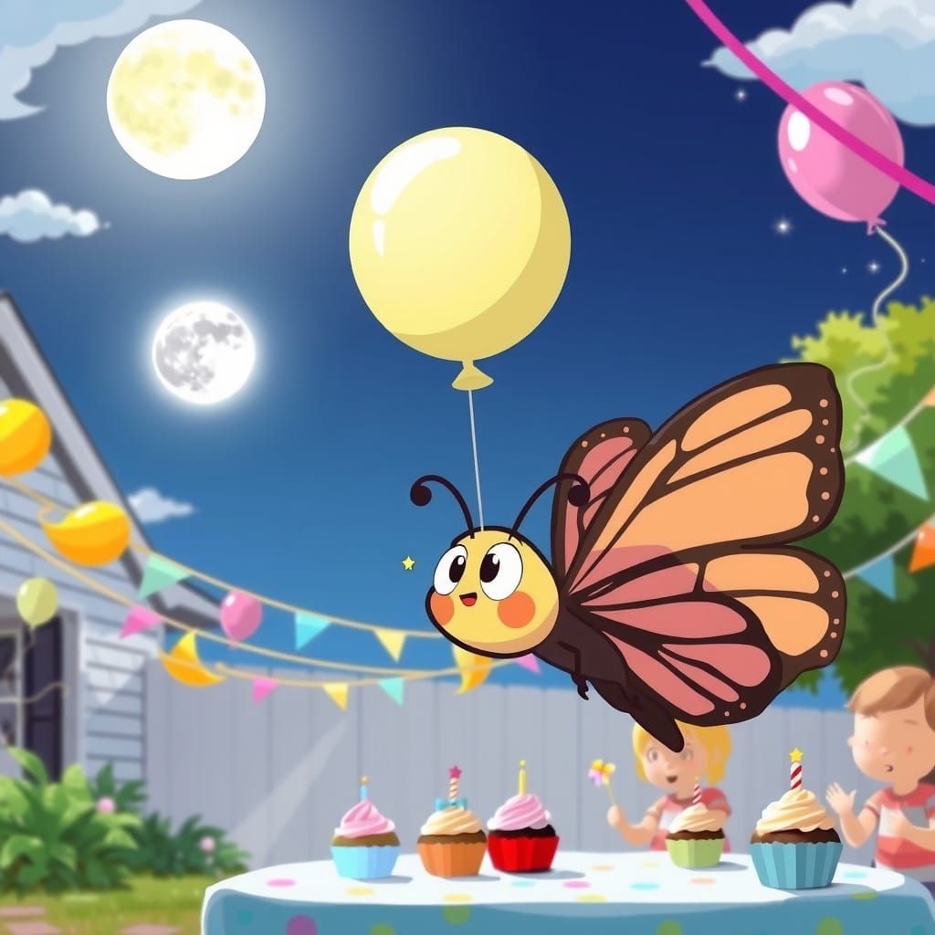Confused Butterfly Mistaking Balloon for Moon