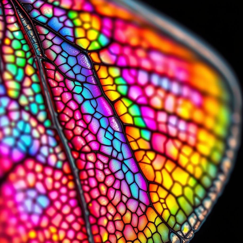 Iridescent Dragonfly Wing in Close-Up