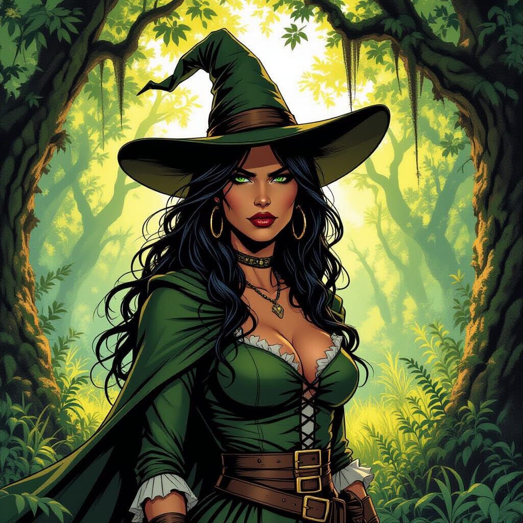Cajun Swamp Witch in Enchanted Forest, Comic Art
