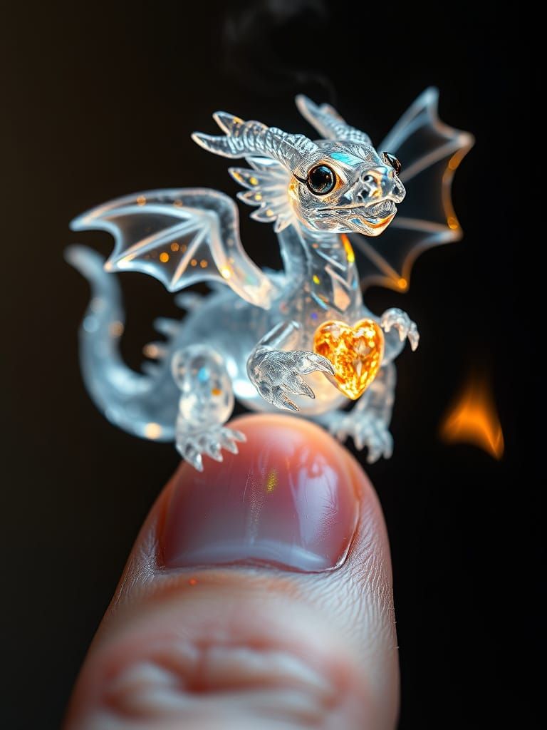 Tiny Crystal Dragon perched on an Index Finger