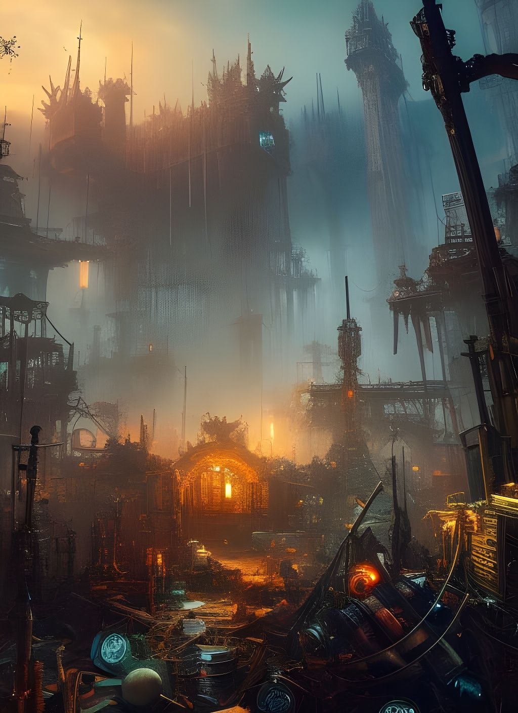 Robot Graveyard in Dystopian Junk Landscape