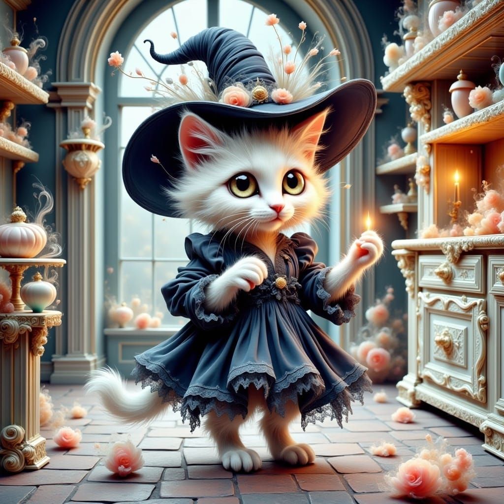 Kitty Witch in an Enchanted Kitchen, Art Nouveau