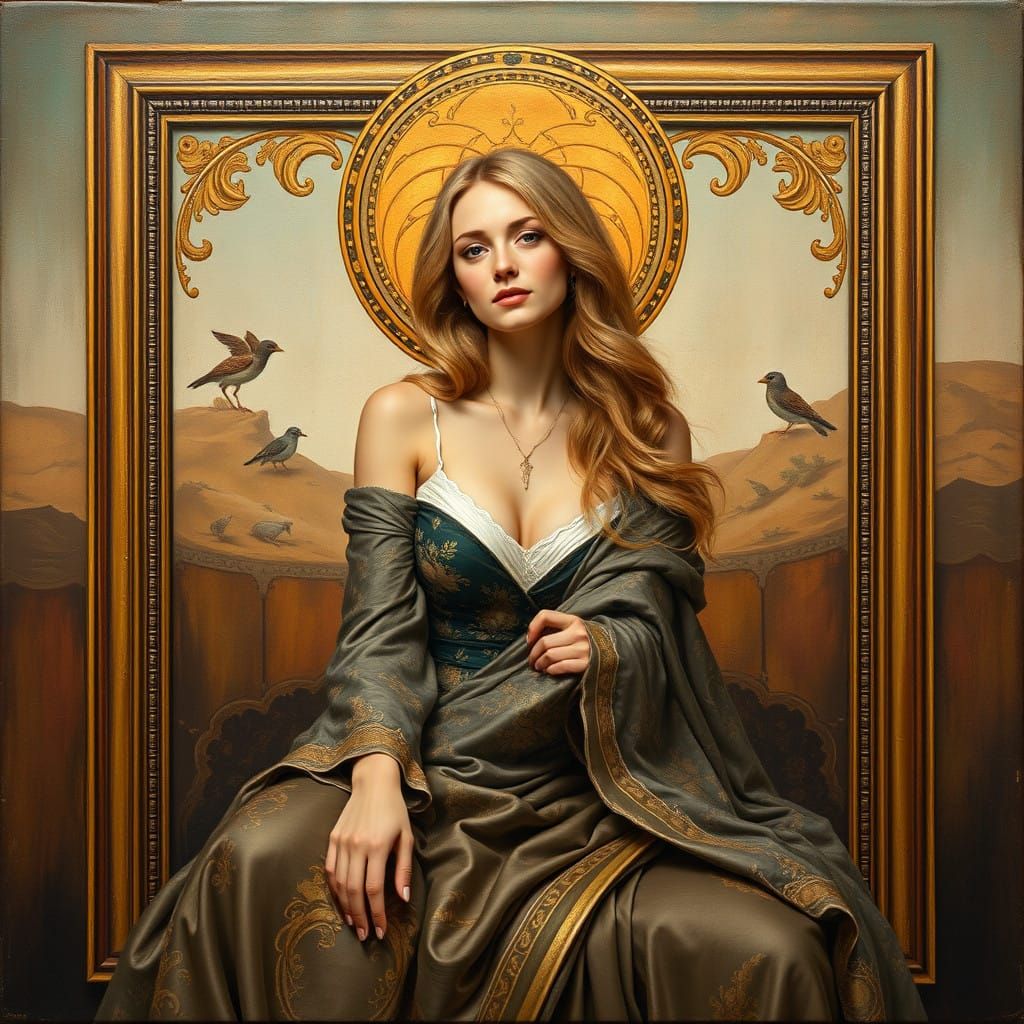 Mystic Woman Sits Within her Dreamlike Landscape