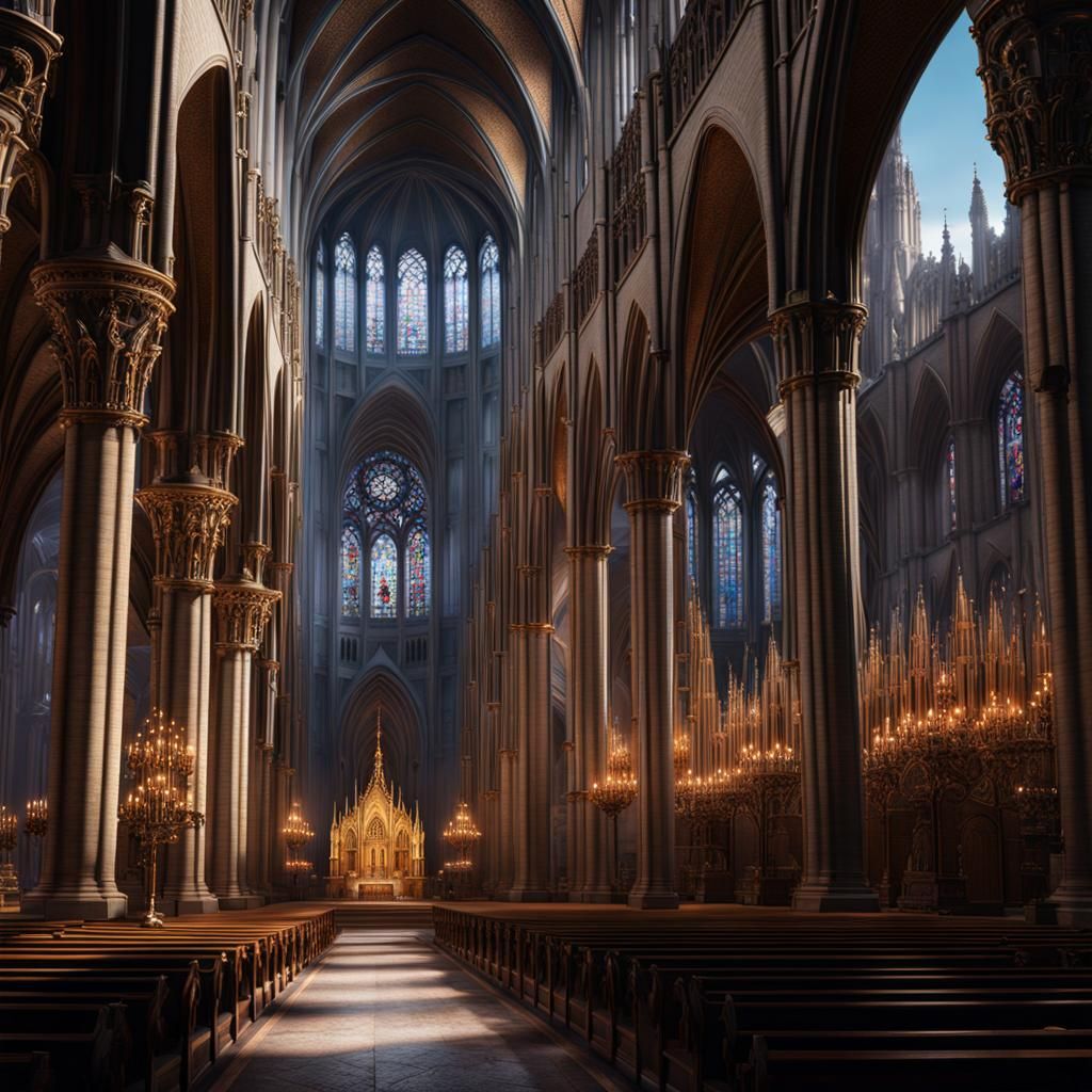 Hyperrealistic Notre Dame Church in Mountain Landscape