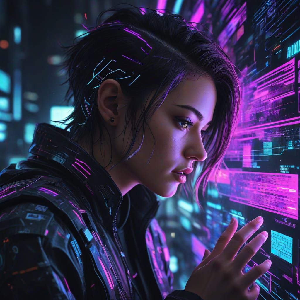 Overwhelmed by a Frenzied Digital Storm in Cyberpunk Style