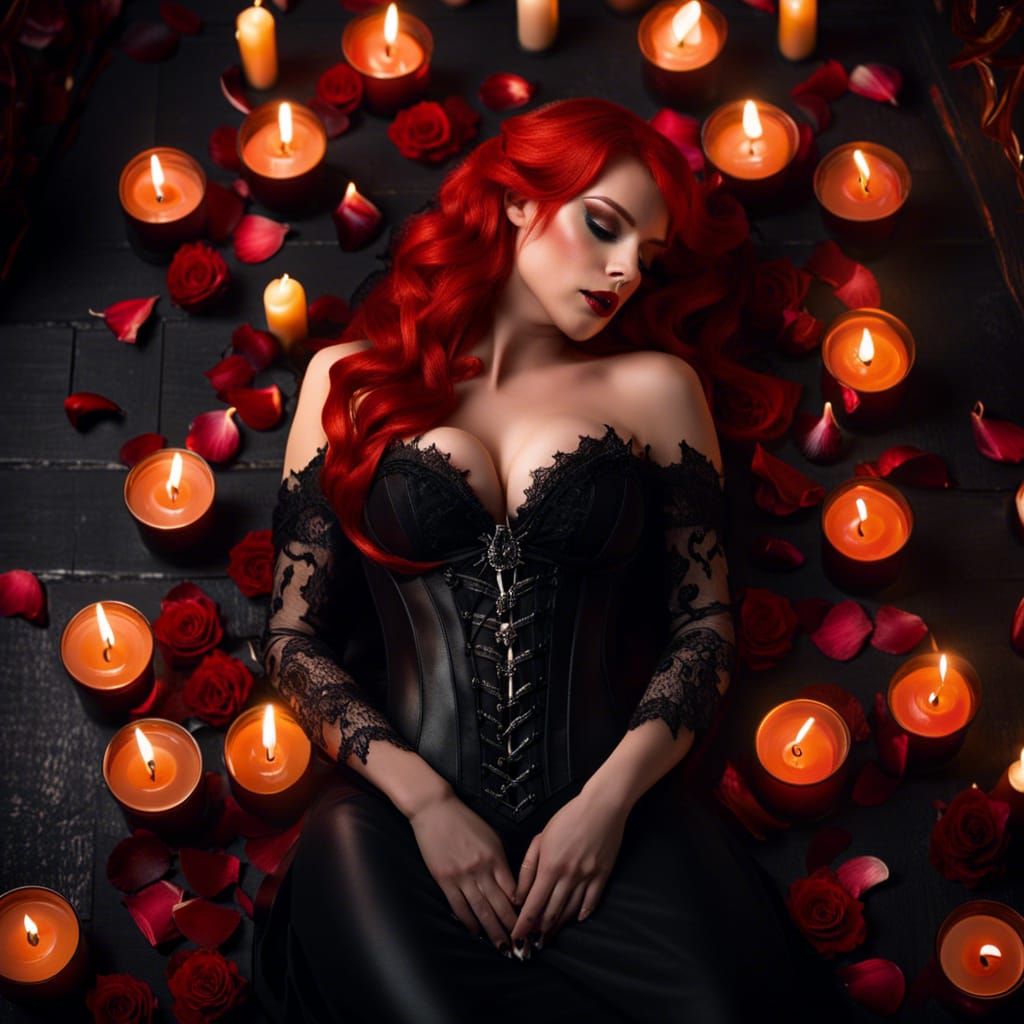 Hyperrealistic Redhead Vampire in Gothic Setting
