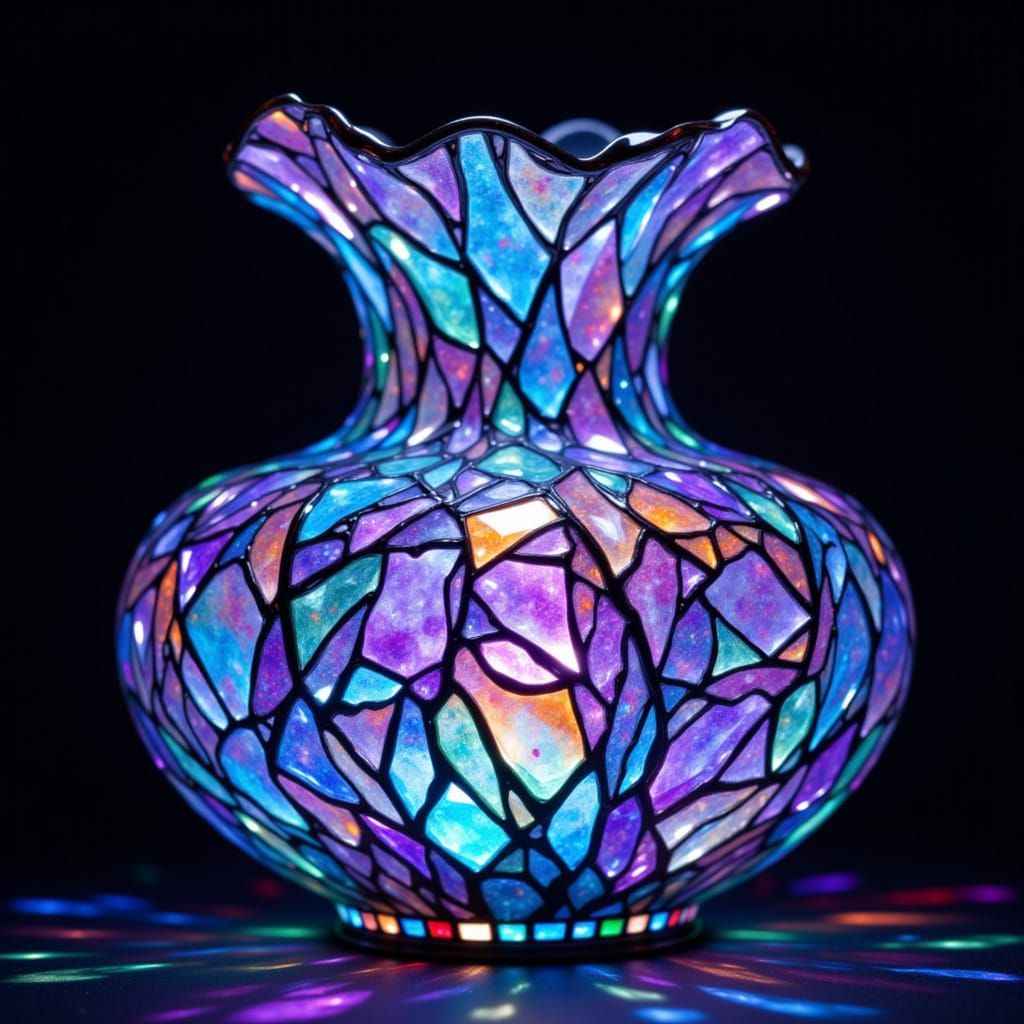 Vibrant Stained Glass Vase in Aqua and Purple
