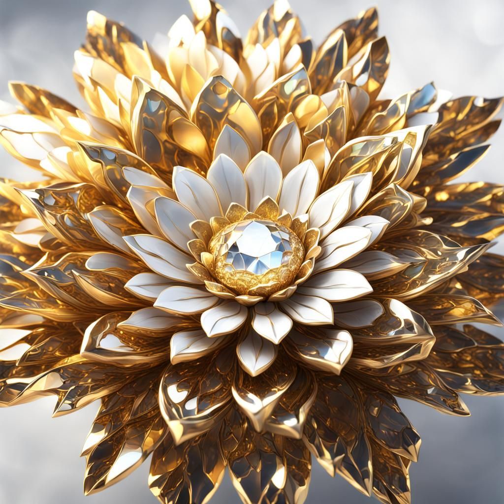 Gold and White Crystal Flower: Fantasy Art