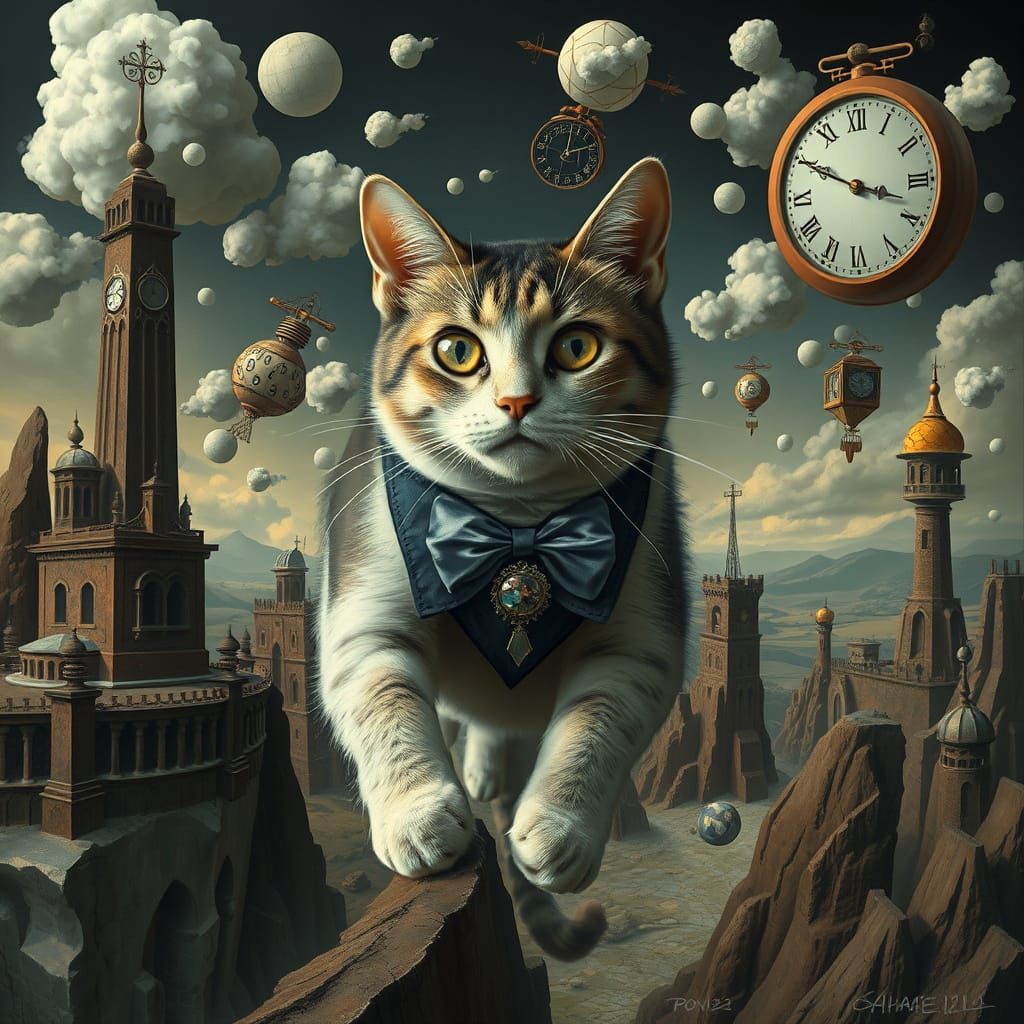 Cat in Dreamscape: A Surreal Digital Painting