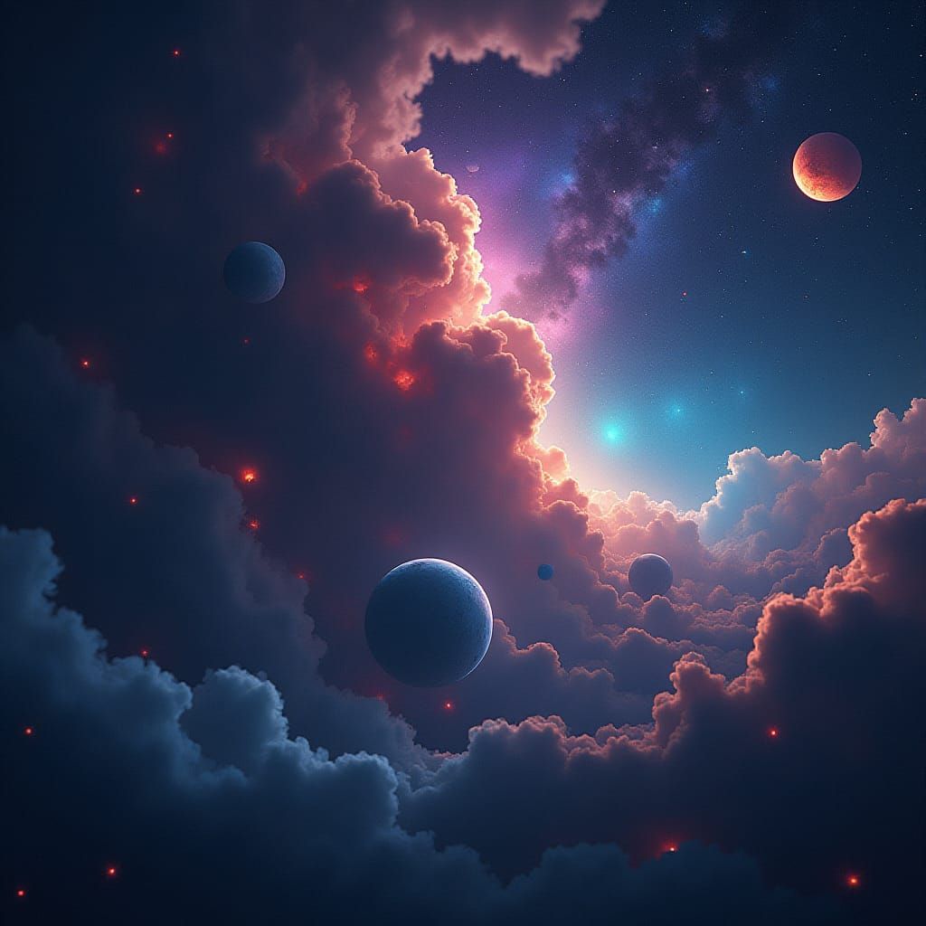 Ethereal Celestial Bodies in Starry Night Sky