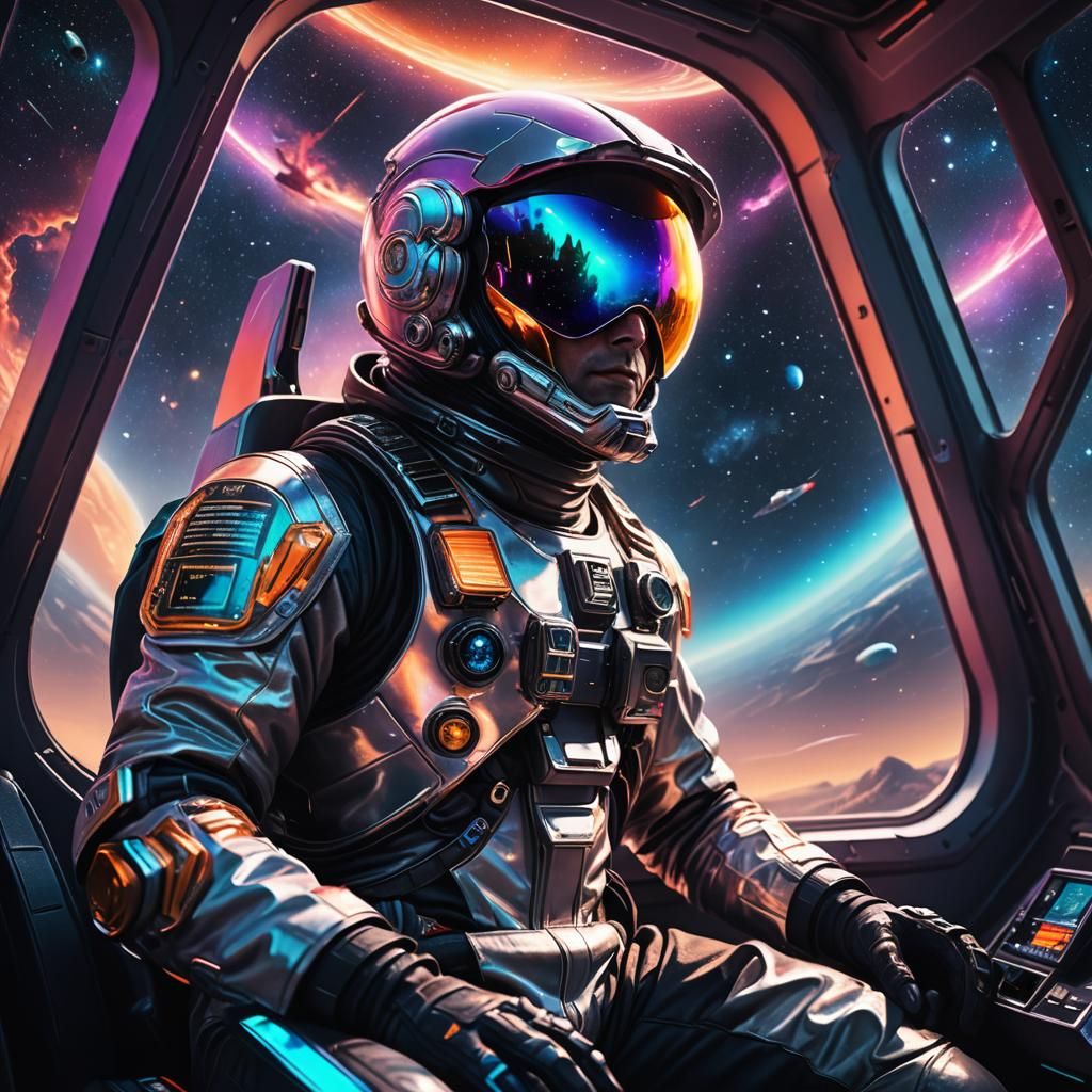 UFO Pilot Gazing at Space in Hyperrealistic Sci-Fi