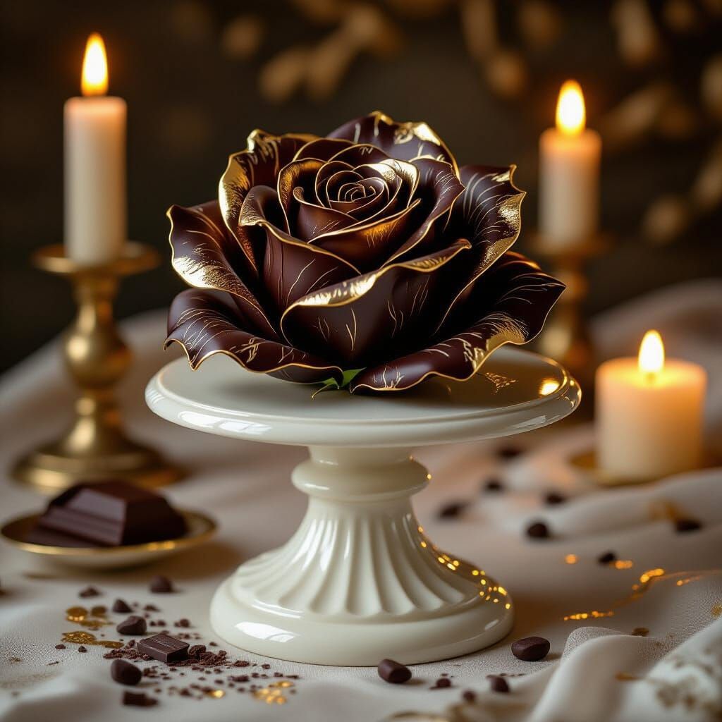 Chocolate Rose Still Life in Baroque Style