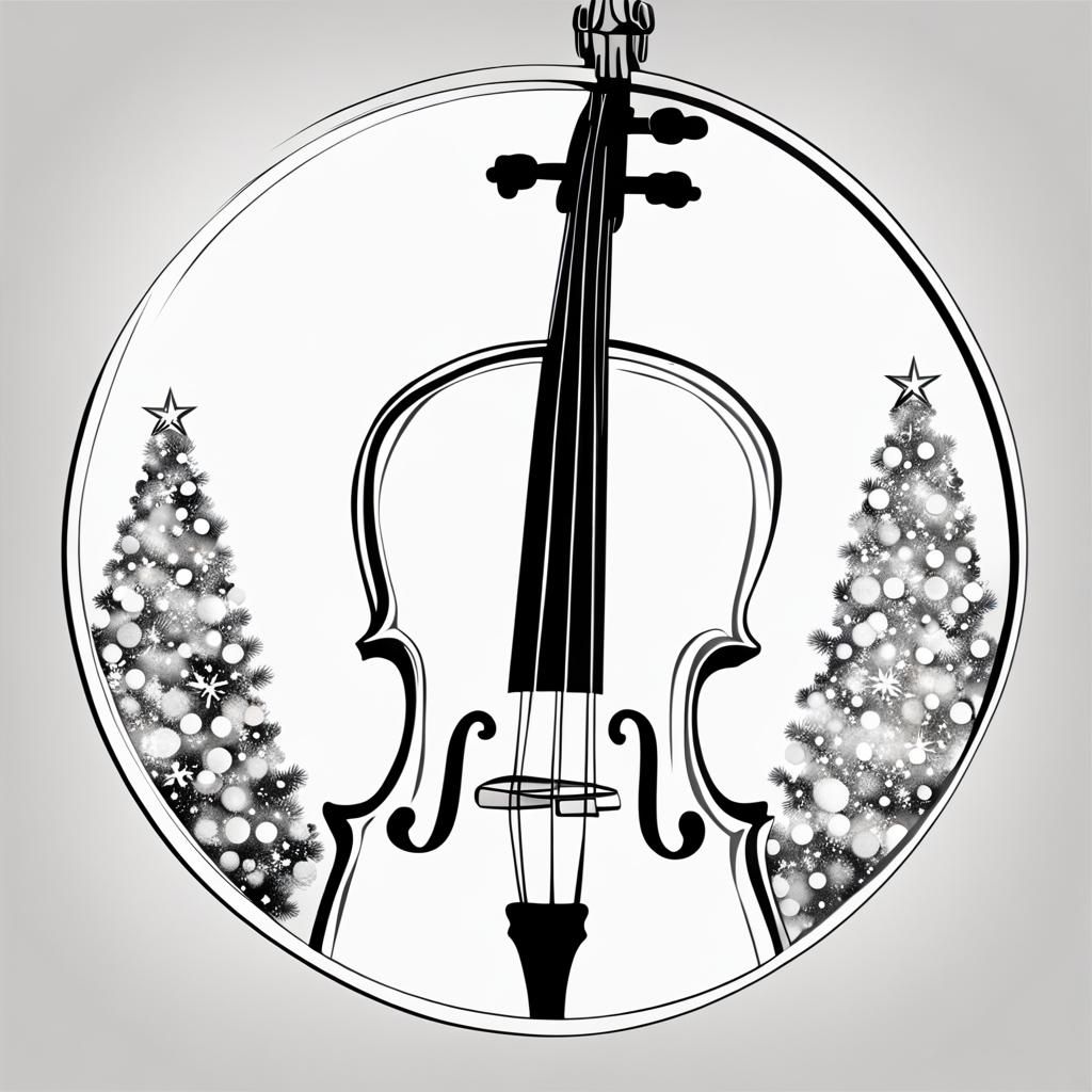 Cello Christmas Ball: Minimalist Black and White Drawing