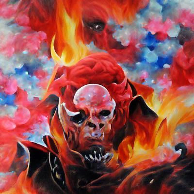 red skull fire demon slaughter your dreams detailed painting