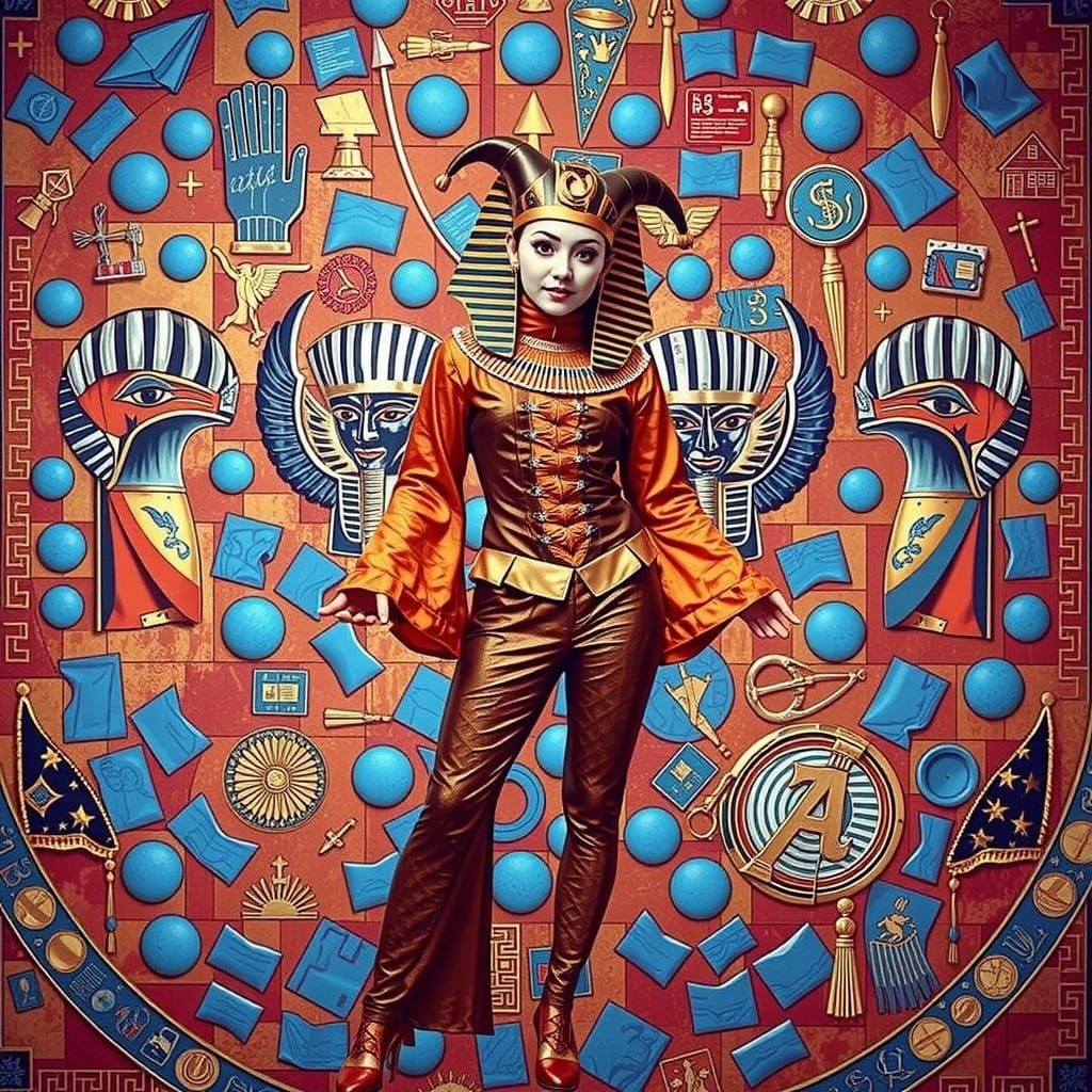 Harlequin, Geisha, and Tutankhamun in Photorealistic Full Bo...