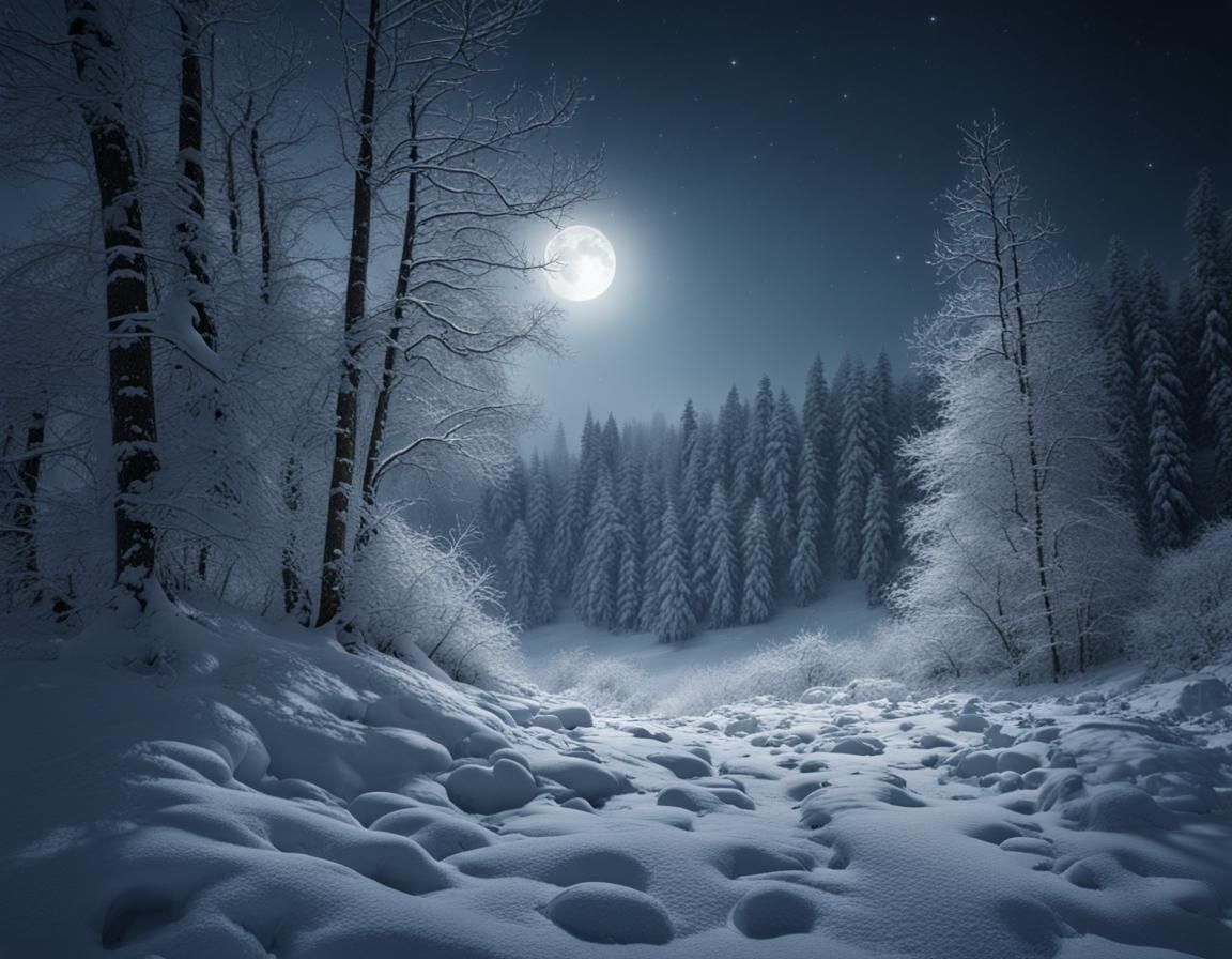 Ethereal Moonlit Winter Forest Clearing