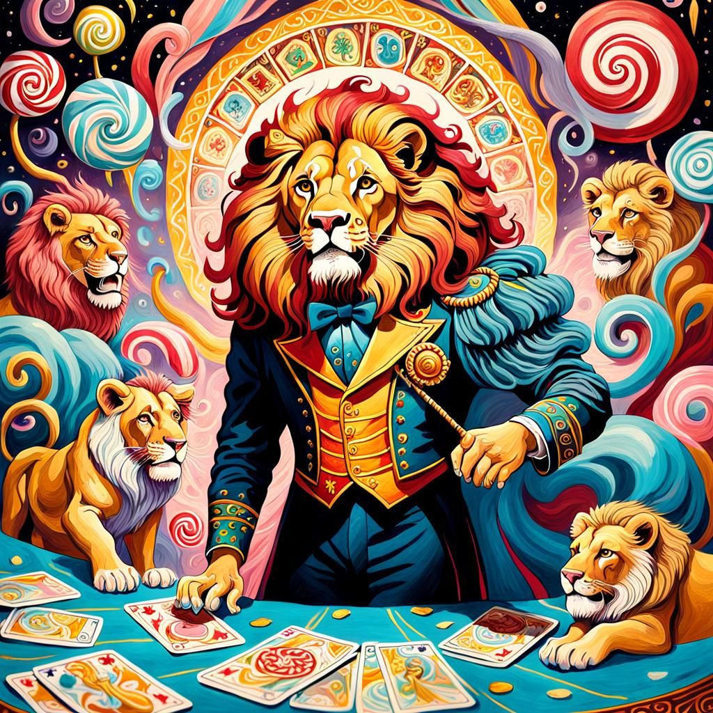 Lion Tamer in Candyland Wonderland: Gouache Painting