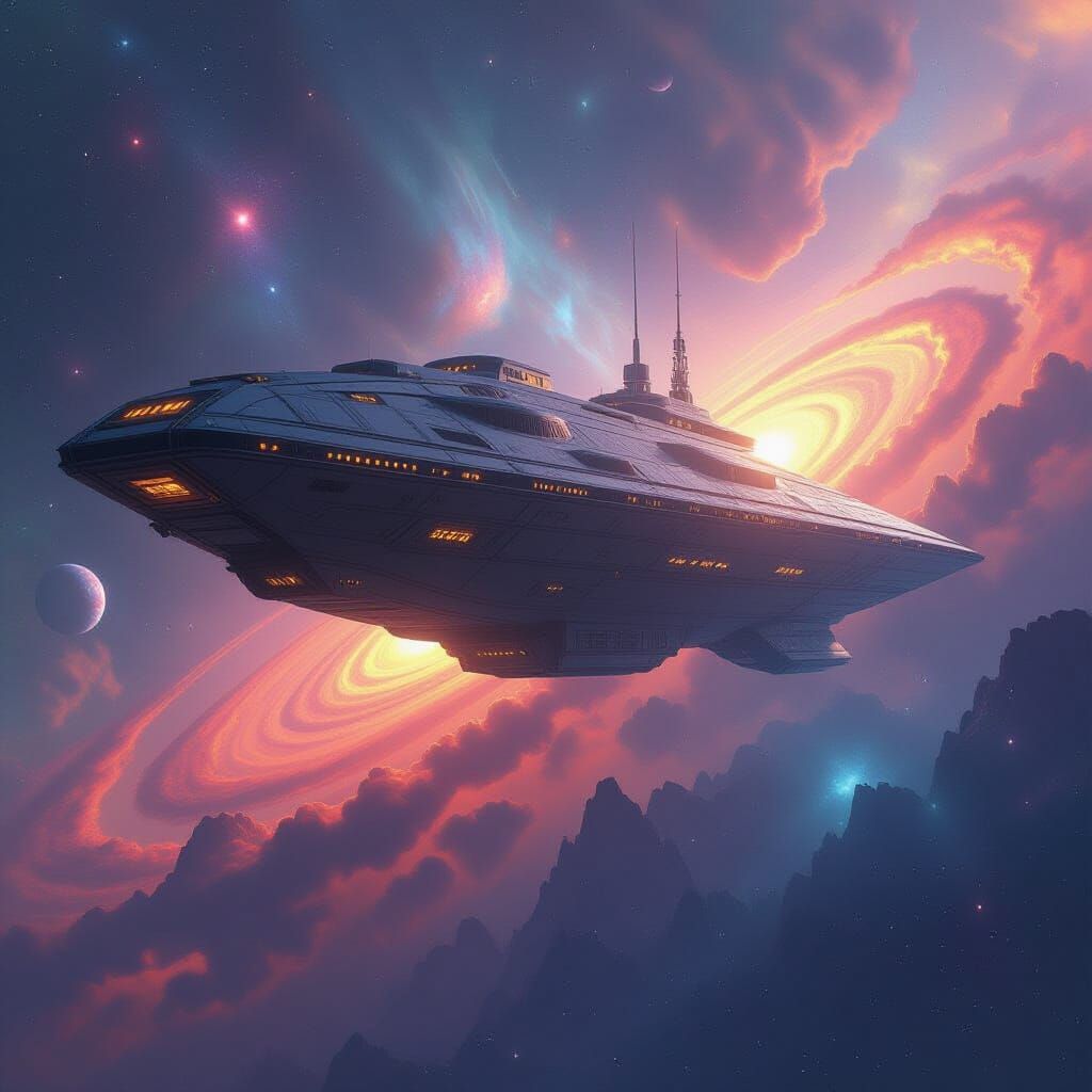 Ancient Spaceship Drifts Through Surreal Nebula