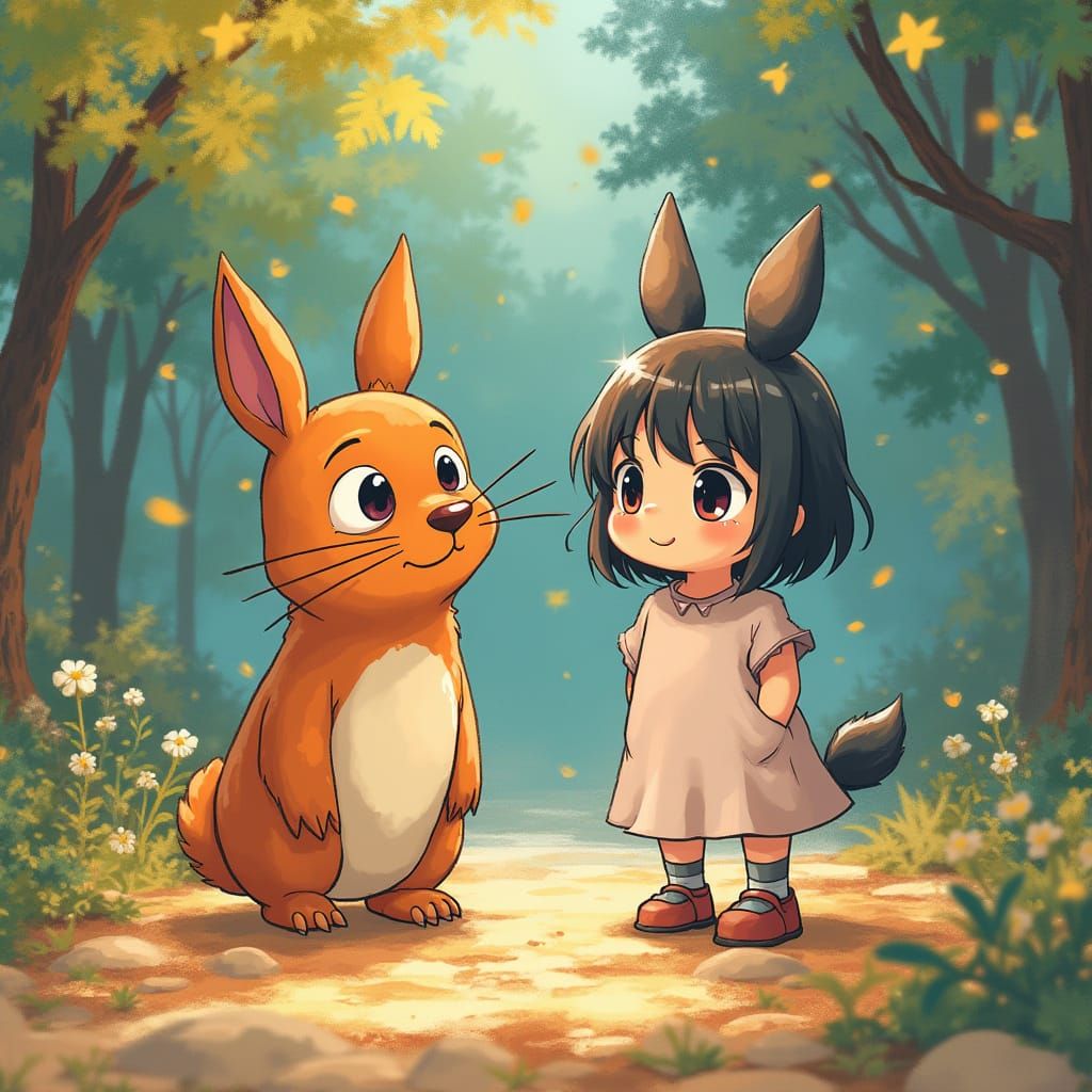 Whimsical Anime Scene in Warm, Dreamy Lighting