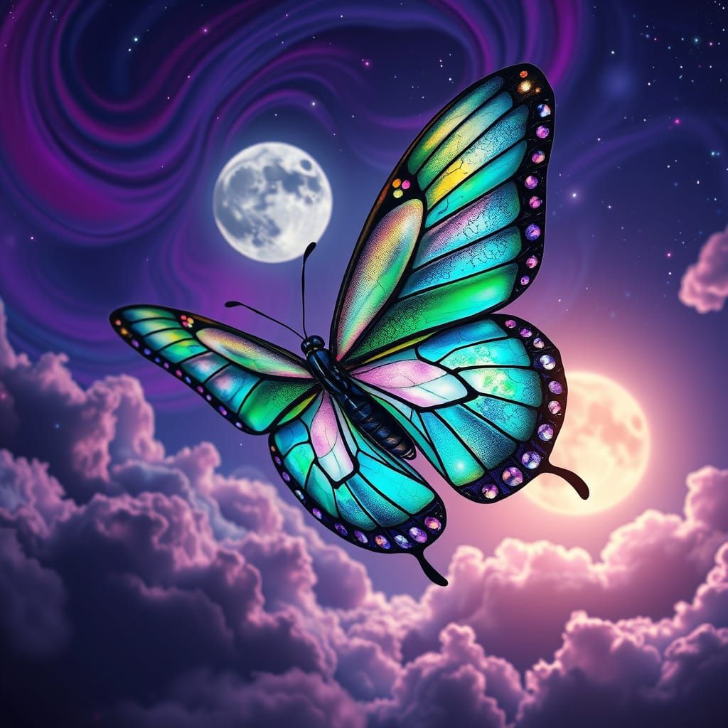 Majestic Butterfly in Iridescent Stained Glass Wings