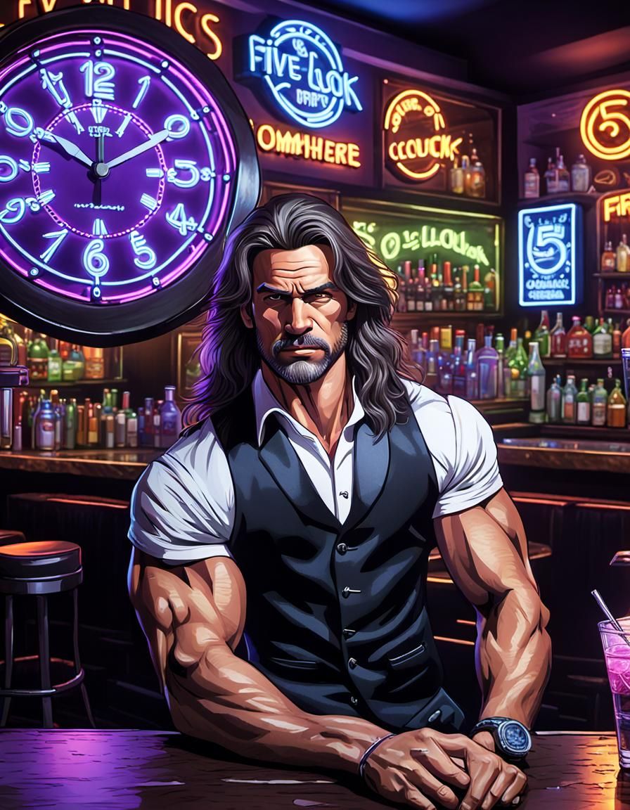 Handsome Bartender Serving Drinks at Five O'Clock