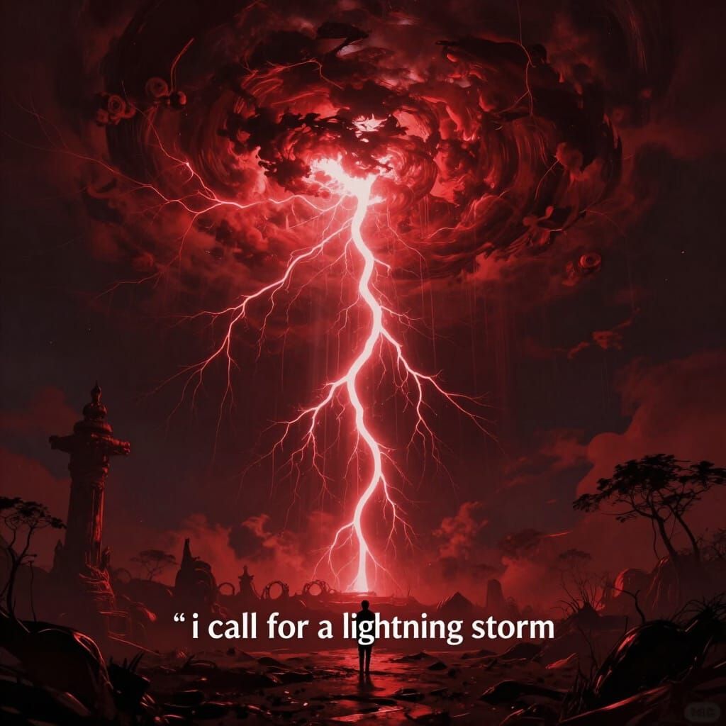 Dark Fantasy Concept Art of a Red Lightning Storm