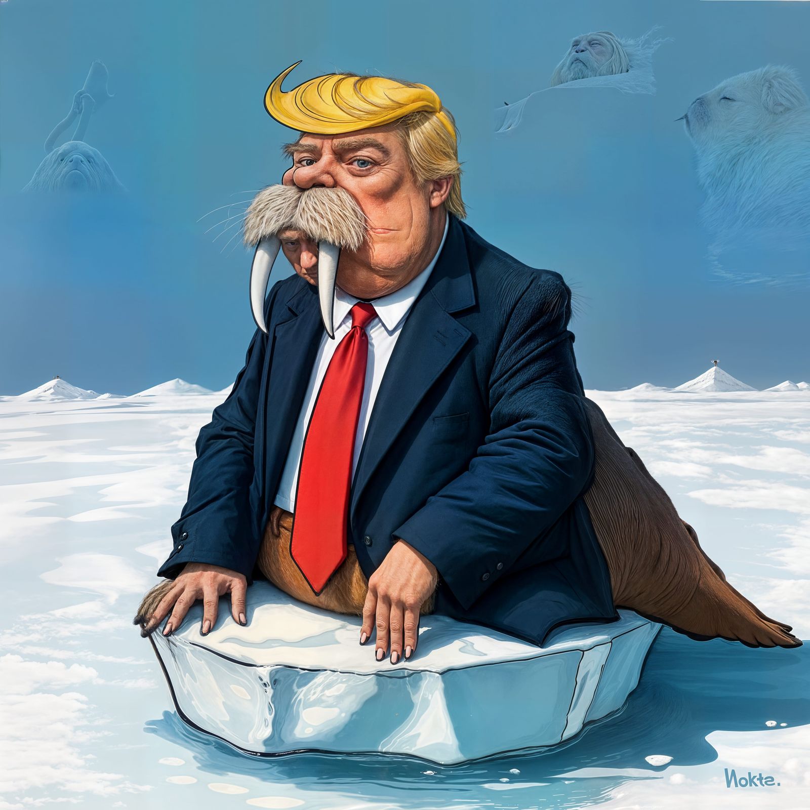 Trump as a Majestic Walrus in a Coastal Scene