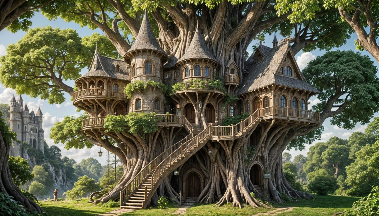 Whimsical Elven Treehouse in a Majestic Oak