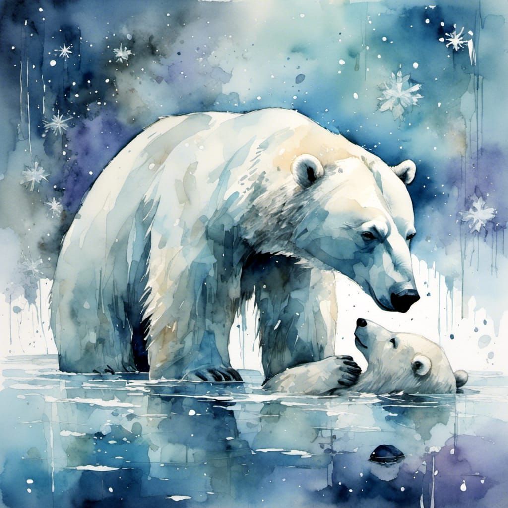 a heartwarming scene of a mama polar bear embracing her cub ...