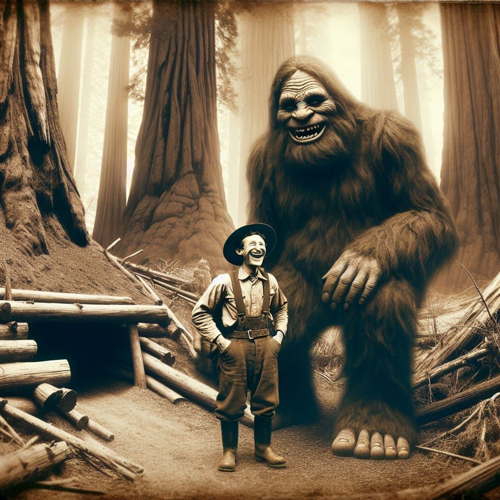Sepia Photo: Miner and Bigfoot Share a Laugh