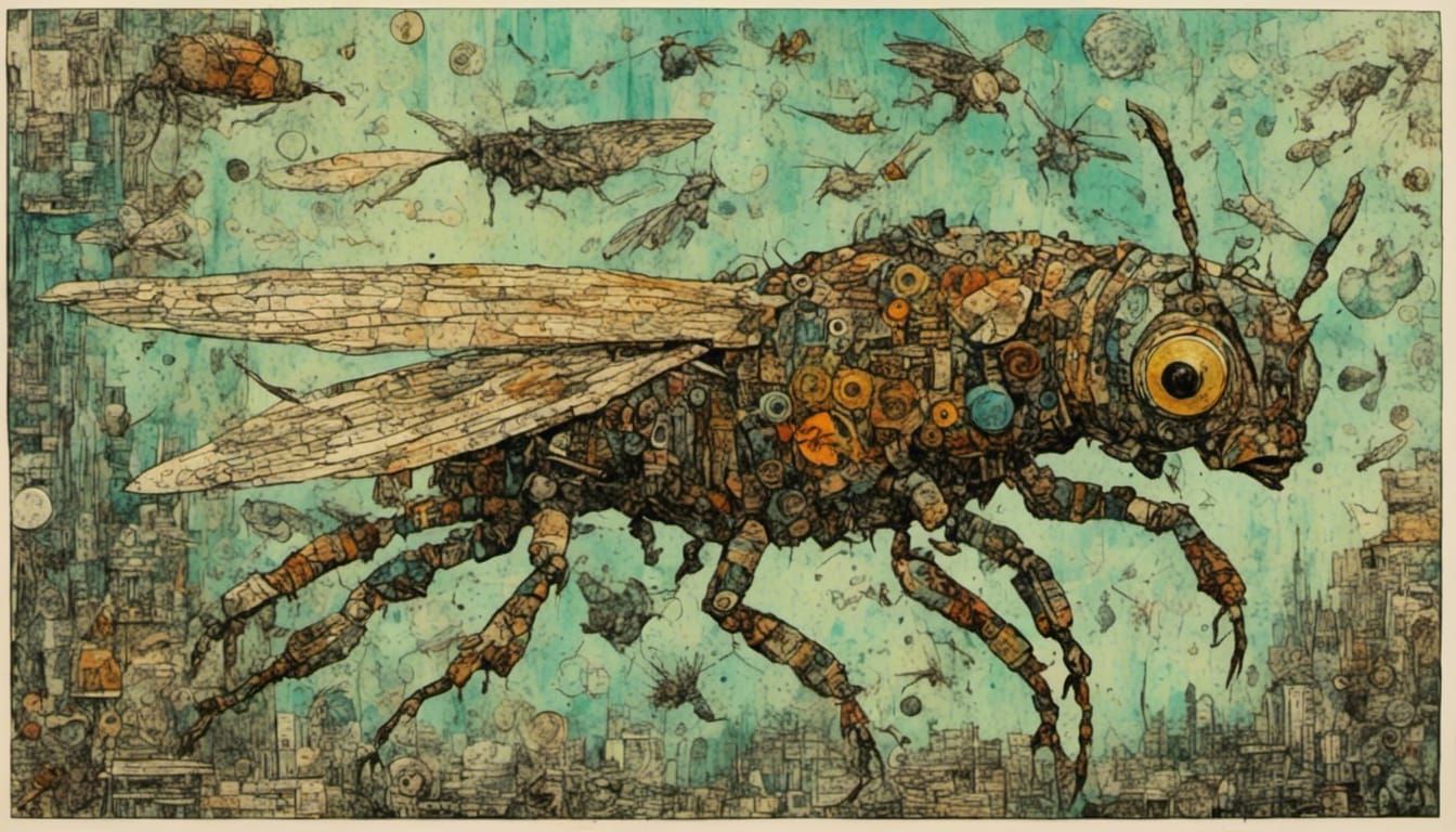 Apis Mellifera in Woodcut Linocut Style