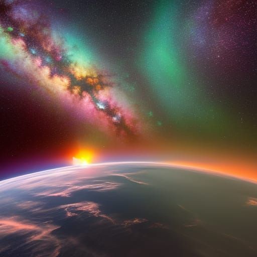 Cosmic Landscape with Galaxies in Spacecore Style