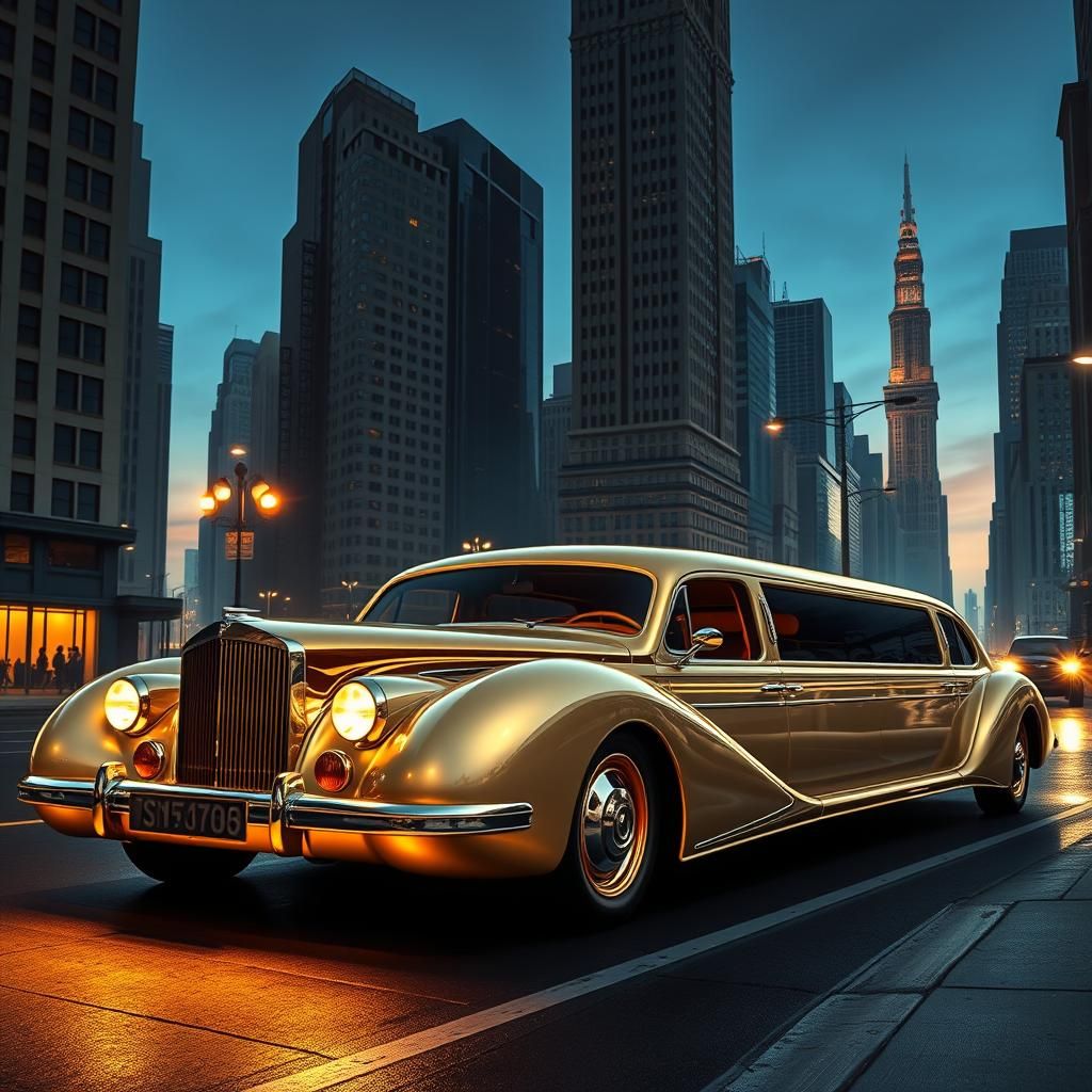 Art Deco Limousine in Metropolitan Cityscape