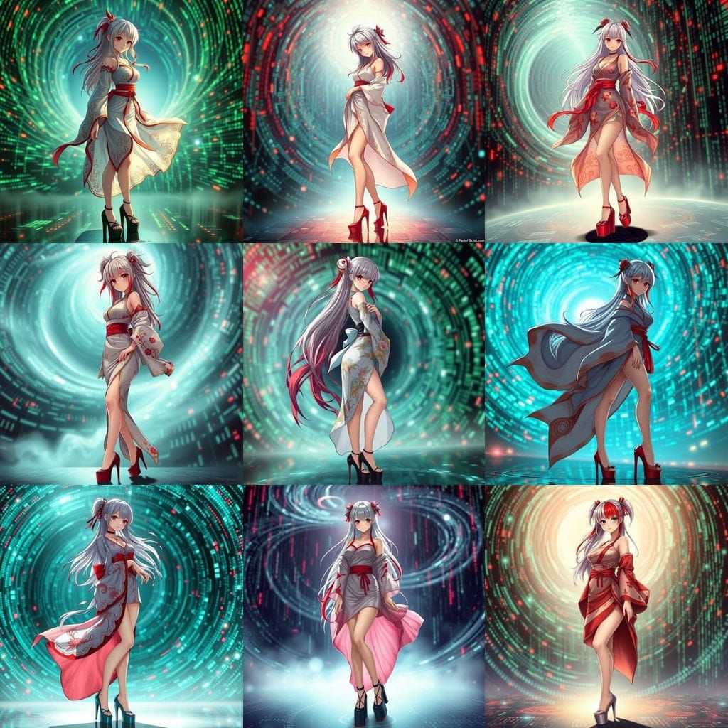 Anime Goddess in Cyberpunk Wonderland