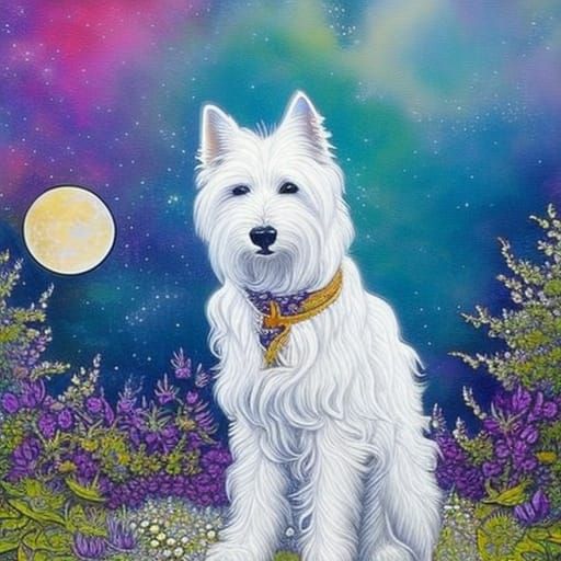 Westie Dog Portrait in Ethereal Style