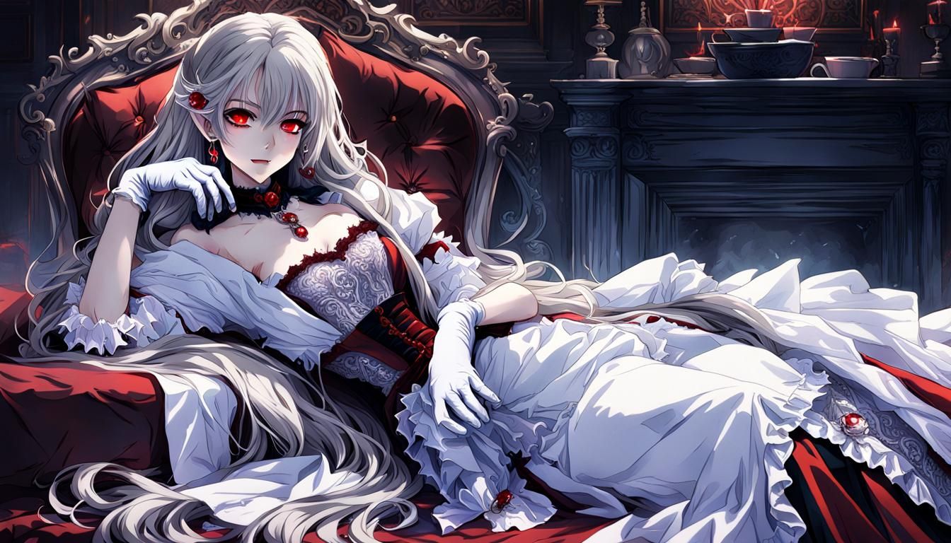 Vampire with Silver Hair in Anime Style