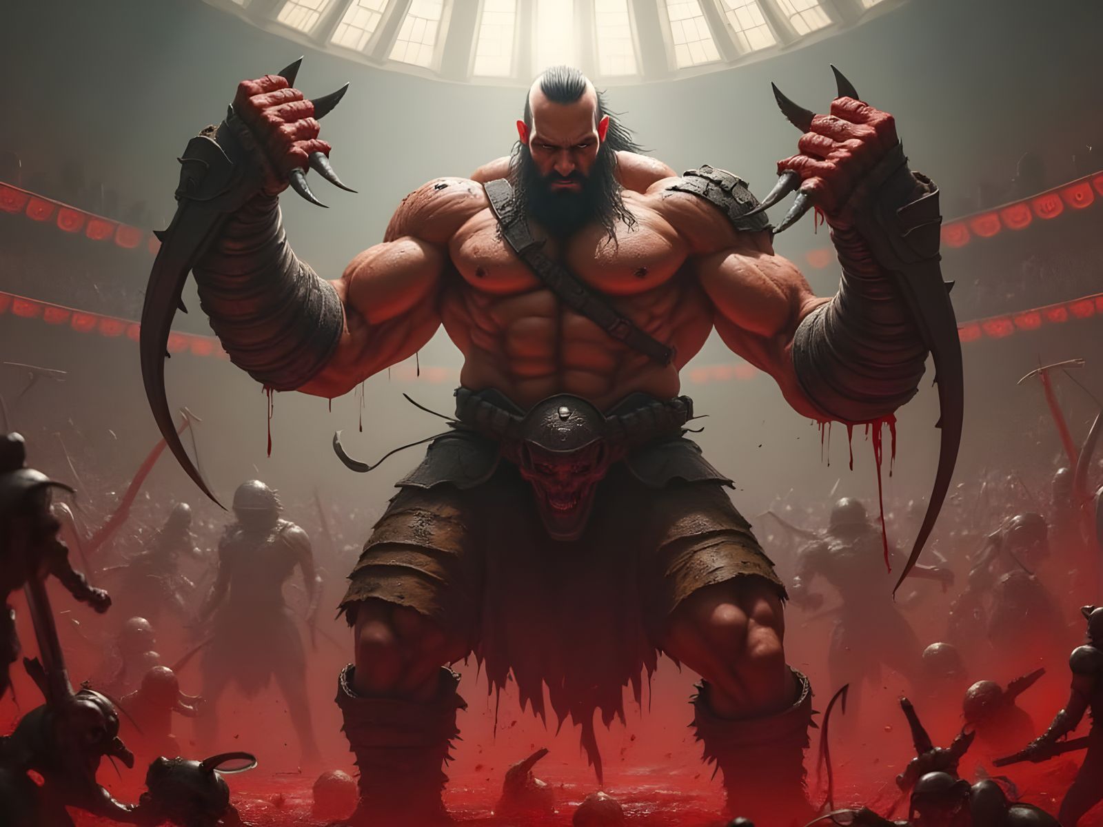 Barbarian Berserker in Blood-Soaked Arena