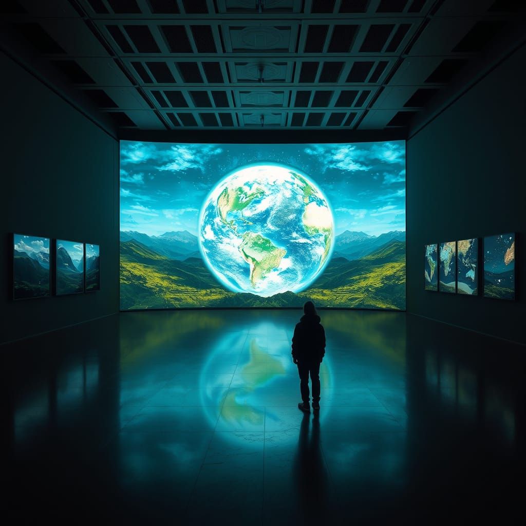Glowing Earth 2.0 in Museum, Digital Painting Style
