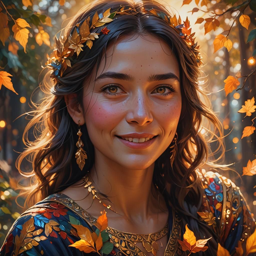 Happy Woman and Child in Fantasy Oil Painting