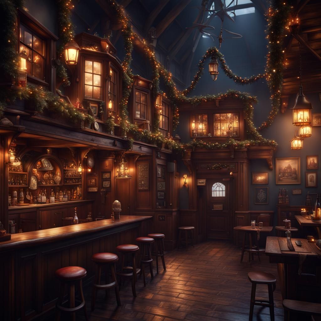 Cozy Irish Pub at Christmas: Detailed Matte Painting