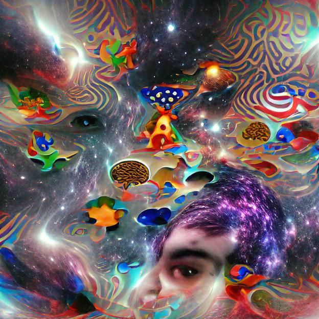 Psychedelic Space Scene with Planets and Stars